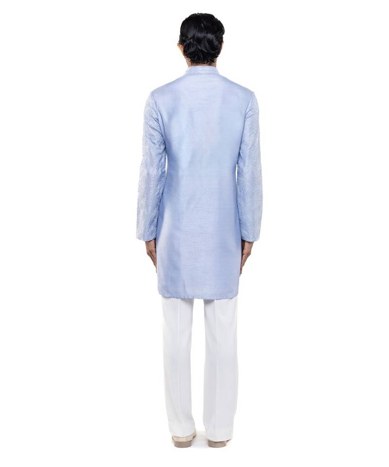 Blue embroidered silk kurta set