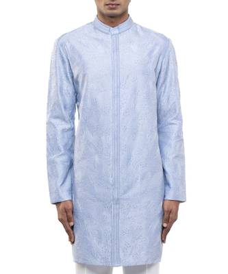 Blue embroidered silk kurta set 5