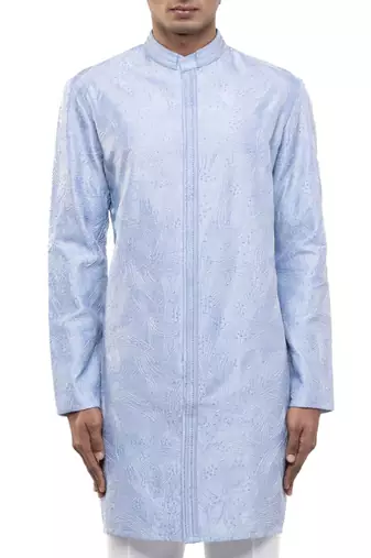 Blue embroidered silk kurta set