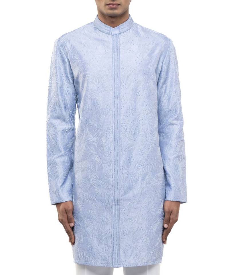 Blue embroidered silk kurta set