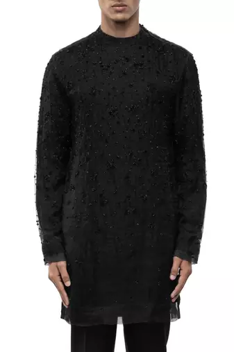 Black embroidered organza kurta set