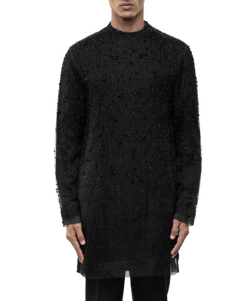 Black embroidered organza kurta set