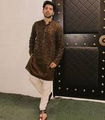 Brown embroidered organza kurta set