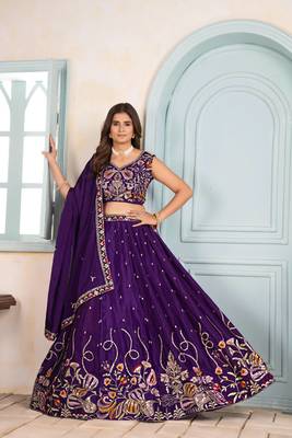 Purple embroidered lehenga choli with dupatta 1