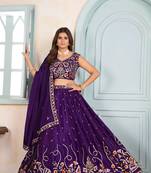 Purple embroidered lehenga choli with dupatta