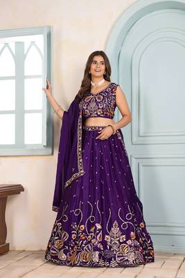 Purple embroidered lehenga choli with dupatta 2