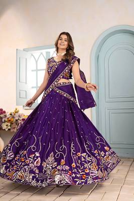 Purple embroidered lehenga choli with dupatta 3