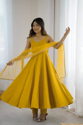 Yellow Color Anarkali Suit Set Beautiful Gown Suit Set Festival Wear Suit