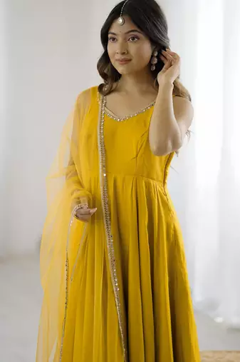 Yellow Color Anarkali Suit Set Beautiful Gown Suit Set Festival Wear Suit