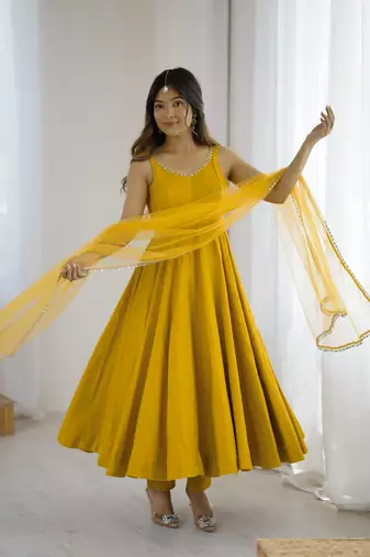 Yellow Color Anarkali Suit Set Beautiful Gown Suit Set Festival Wear Suit