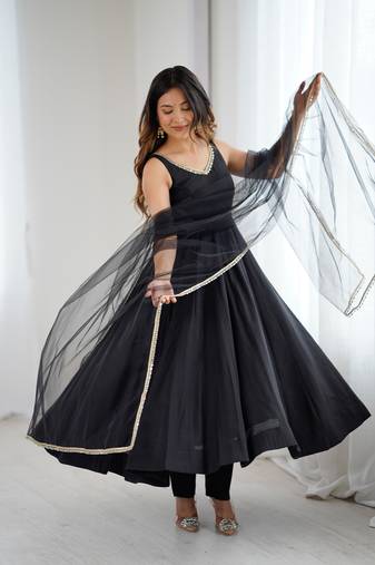 Black embroidered Gown Anarkali With Dupatta