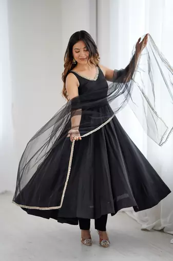 Black embroidered Gown Anarkali With Dupatta