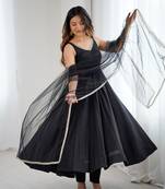 Black embroidered Gown Anarkali With Dupatta