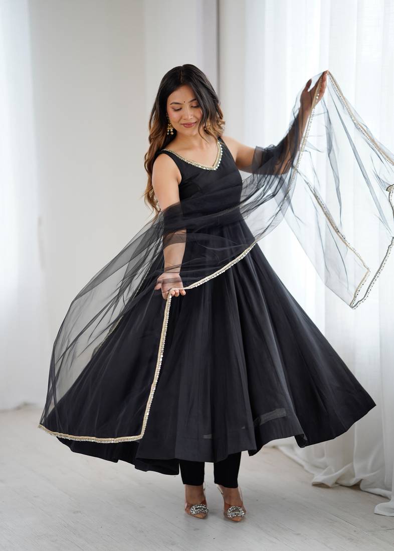Black embroidered Gown Anarkali With Dupatta