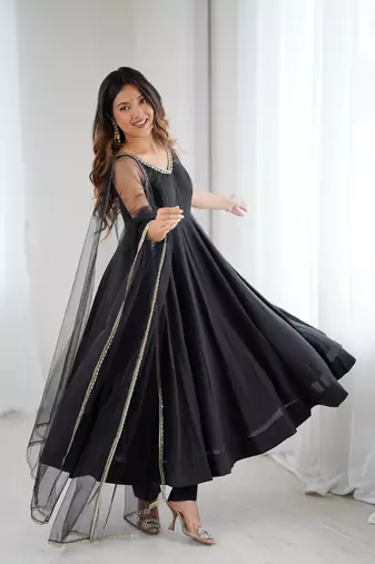 Black embroidered Gown Anarkali With Dupatta