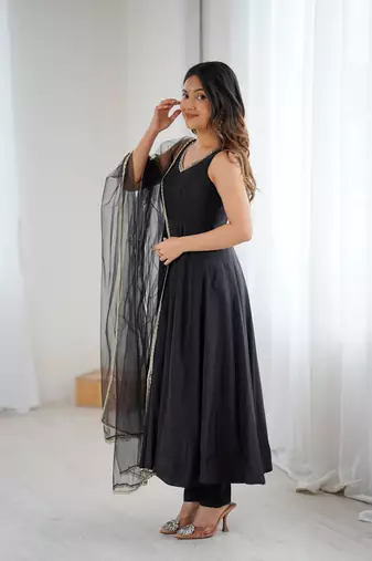 Black embroidered Gown Anarkali With Dupatta