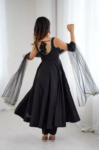 Black embroidered Gown Anarkali With Dupatta