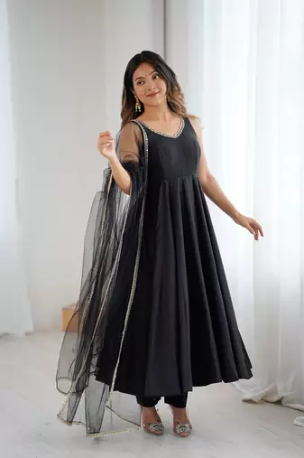 Black embroidered Gown Anarkali With Dupatta