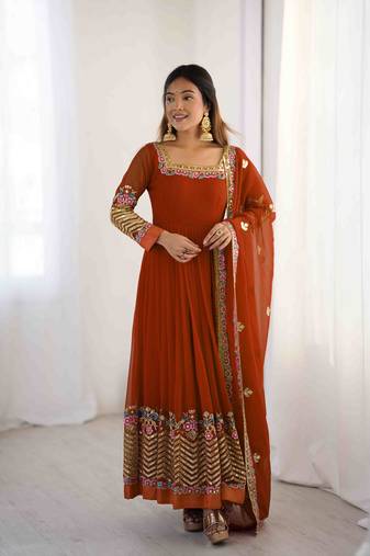 Elegant Embroidered Sequence Designer Anarkali Three Piece Set"