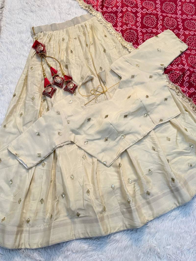 New Designer Embroidered Soft Chinnon Silk Lehenga Choli Set For Women's