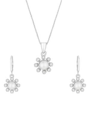 Silver plated cz american diamond chain pendent necklace with earrings jewellery set for women 2