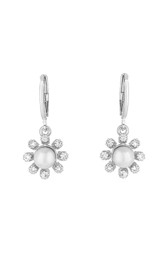 Silver plated cz american diamond chain pendent necklace with earrings jewellery set for women