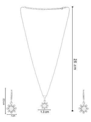 Silver plated cz american diamond chain pendent necklace with earrings jewellery set for women 5