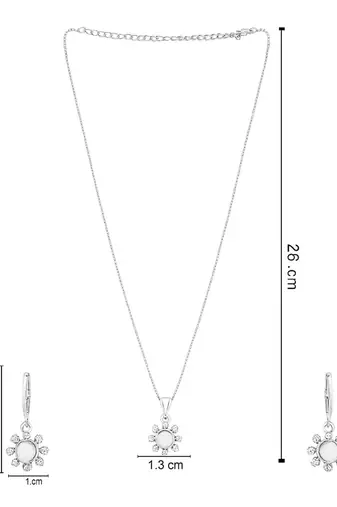 Silver plated cz american diamond chain pendent necklace with earrings jewellery set for women