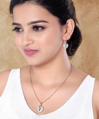Rose gold plated glittering american diamond cz zircon chain pendent necklace with earrings set for women 1