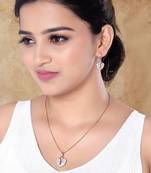 Rose gold plated glittering american diamond cz zircon chain pendent necklace with earrings set for women