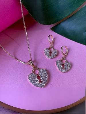Rose gold plated glittering american diamond cz zircon chain pendent necklace with earrings set for women 2