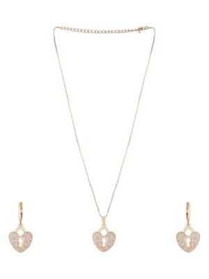 Rose gold plated glittering american diamond cz zircon chain pendent necklace with earrings set for women 4