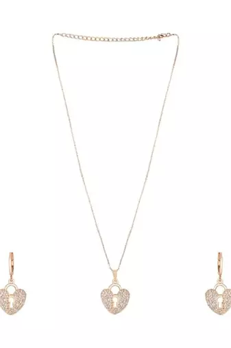 Rose gold plated glittering american diamond cz zircon chain pendent necklace with earrings set for women