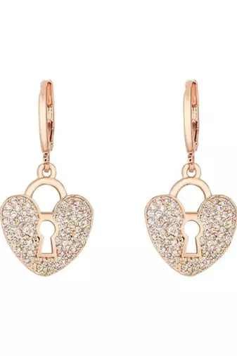 Rose gold plated glittering american diamond cz zircon chain pendent necklace with earrings set for women