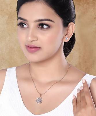 Rose gold plated american diamond cz zircon chain pendent necklace with earrings set for women 1