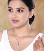 Rose gold plated american diamond cz zircon chain pendent necklace with earrings set for women