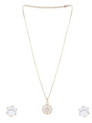 Rose gold plated american diamond cz zircon chain pendent necklace with earrings set for women 3