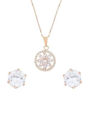 Rose gold plated american diamond cz zircon chain pendent necklace with earrings set for women 4
