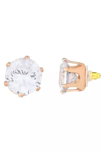 Rose gold plated american diamond cz zircon chain pendent necklace with earrings set for women