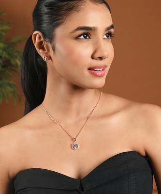 Rose gold plated cz american diamond hain pendent necklace with earrings set for women 1