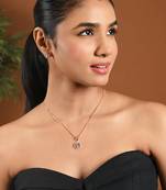 Rose gold plated cz american diamond hain pendent necklace with earrings set for women