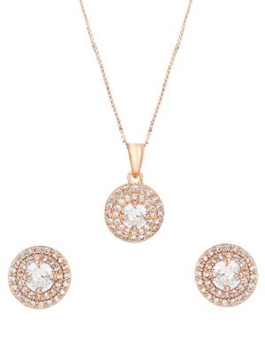 Rose gold plated cz american diamond hain pendent necklace with earrings set for women 3