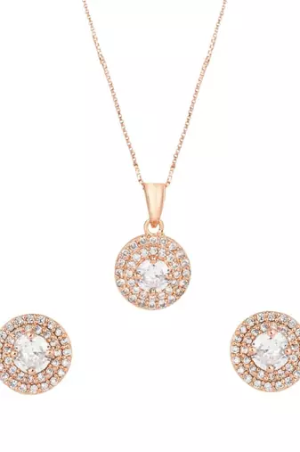 Rose gold plated cz american diamond hain pendent necklace with earrings set for women
