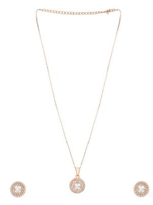 Rose gold plated cz american diamond hain pendent necklace with earrings set for women 4