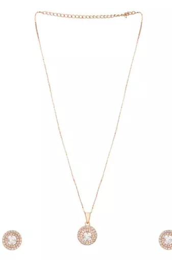Rose gold plated cz american diamond hain pendent necklace with earrings set for women