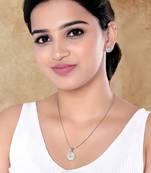 Cz american diamond chain pendent necklace with earrings set for women 