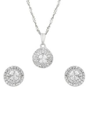 Cz american diamond chain pendent necklace with earrings set for women  3