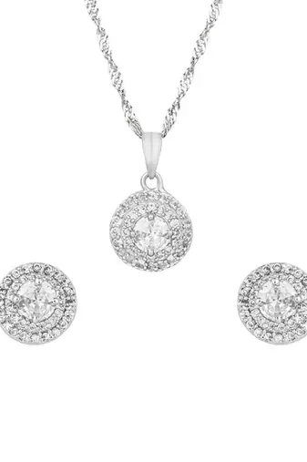 Cz american diamond chain pendent necklace with earrings set for women 