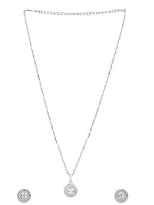 Cz american diamond chain pendent necklace with earrings set for women  4