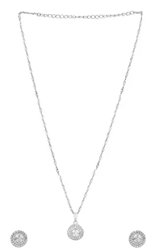 Cz american diamond chain pendent necklace with earrings set for women 